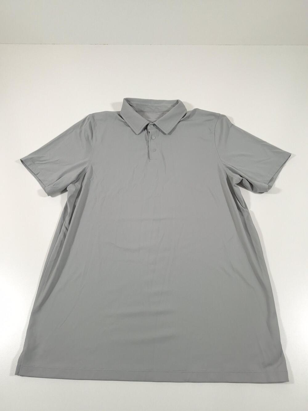 Lululemon Polo Shirt Mens M Gray Solid Jersey Golf Performance Snap Button FLAW